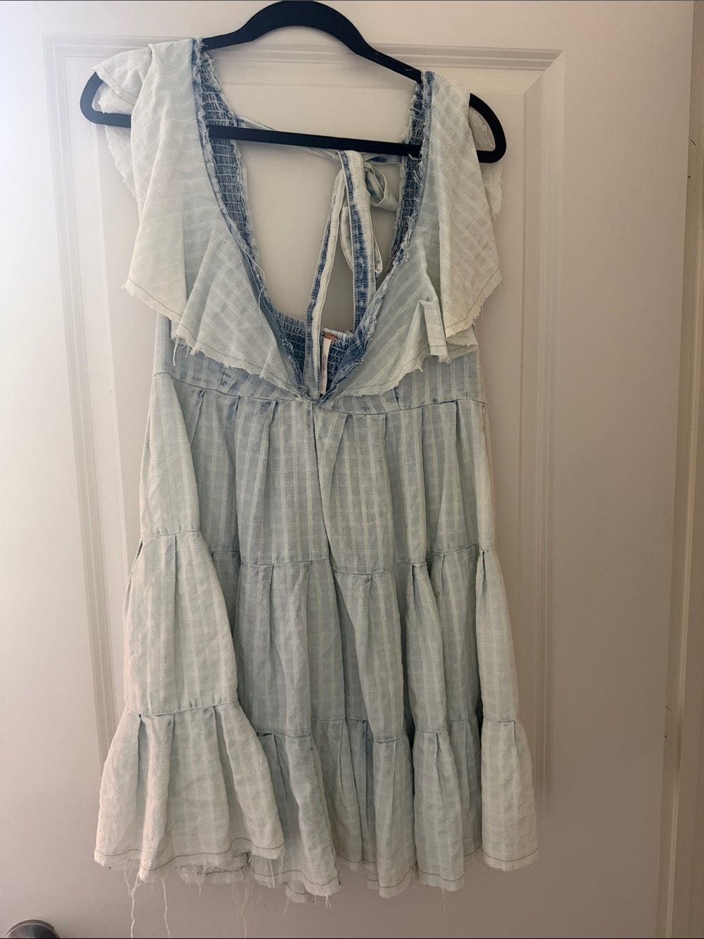 Free People Light Blue and White Tiered Ruffle Dress